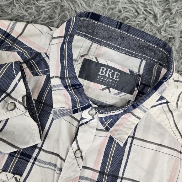 BKE‎ B2536 Mens Large Multicolor Plaid L/S Atheltic Fit Pearl Snap Western Shirt - Picture 1 of 6